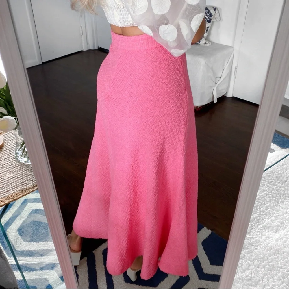 πΈ ZARA PINK TWEED HIGH WAIST ASYMMETRICAL MAXI SKIRT! - Picture 3 of 16